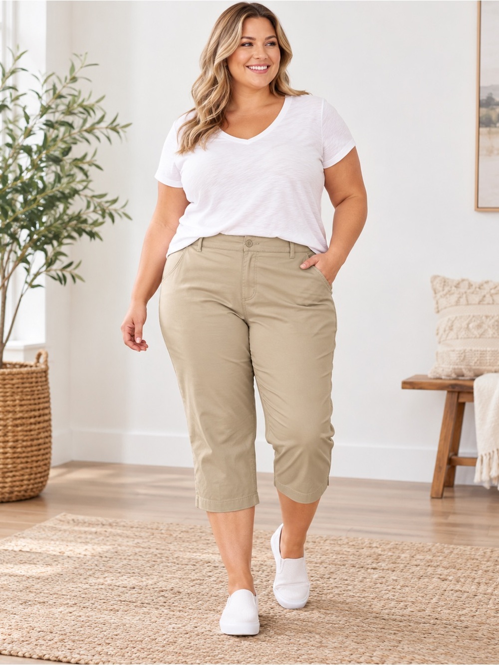 NWT St John’s Bay 22W Khaki Capri Pants Secretly Slender Stretch Chino